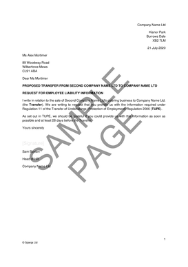Sparqa Legal Tupe Letter Requesting Employee Liability Information Sparqa Legal Tupe Letter Requesting Employee Liability Information